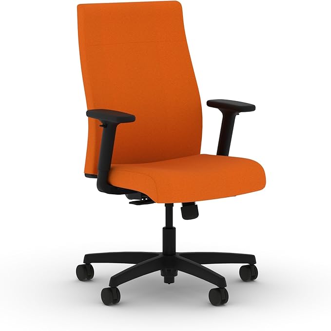 HON Ignition 2.0 Ergonomic Office Chair with Adjustable Arms, Standard Synchro‑Tilt Recline, Upholstered Desk and Computer Chair for Home Office or Workstation, Black Frame, Apricot