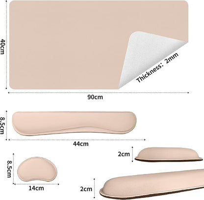 Bloss Leather Desk Pad and Keyboard Wrist Rest, Large Mouse Pad + Keyboard Pad+Mouse Wrist Support, Non-Slip Desk Mat Protector for Office, Home (35.4×15.7 Inches,Beige)