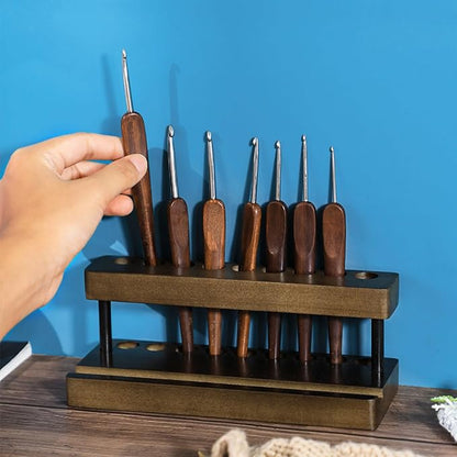 Pencil & Pen organizer for Desk,Wooden pen holder with Phone Stand for Office & Home,Solid Walnut Pencil Display Stand (Single-row - Walnut)