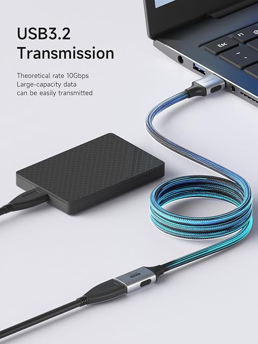 Hagibis USB Extension Cable, USB Extender, Braided 10Gbps USB 3.2 Type A Male to Female Cord Compatible with Webcam, Keyboard, Mouse, PlayStation, Xbox, Flash Drive, Printer, Camera (1.6FT)