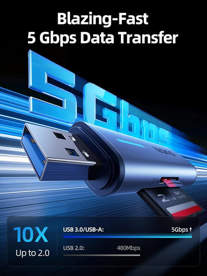 llano Micro SD Card Reader 3.0, 5Gbps 2-in-1 USB A Memory Card Reader Dual Slots for SDXC, SDHC, SD, MicroSD, UHS-I Cards, Compatible with MacBook, iPad, Computer