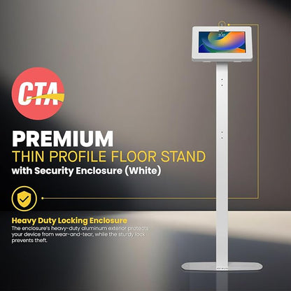 CTA Digital Thin Tall Floor Stand Standing 360 Degree Kiosk Display Tablet Holder with Charger Access & Lock for iPad 11 (A16)-Pro 11-inch M4 Air 11-inch M3- iPad 10th Gen - Galaxy Tab & More Tablets