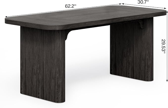 LITTLE TREE 62-Inch Computer Desk, Large Simple Writing Desk with Fluted Double Pedestal, Modern Home Office Desk, Wooden 5 Ft Small Conference Meeting Seminar Table, Charcoal Black