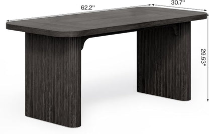 LITTLE TREE 62-Inch Computer Desk, Large Simple Writing Desk with Fluted Double Pedestal, Modern Home Office Desk, Wooden 5 Ft Small Conference Meeting Seminar Table, Charcoal Black
