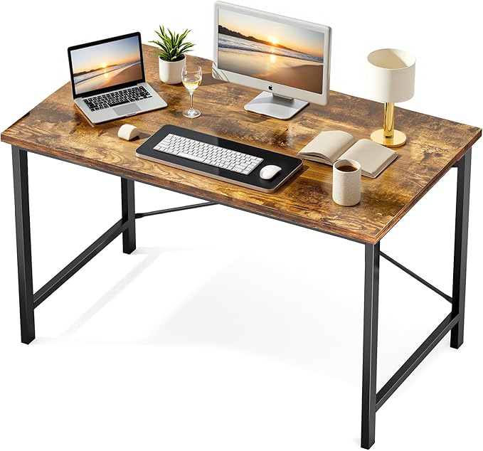 Sweetcrispy Computer Desk, Small Office 44 Inch Writing Work Study Student Teacher Home Bedroom Table with Metal Frame Wood Tabletop, Compact Modern Study Table for Home Use, Brown