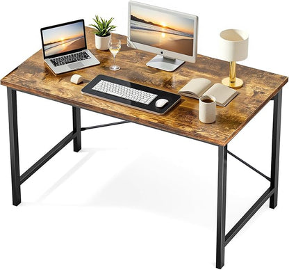 Sweetcrispy Computer Desk, Small Office 44 Inch Writing Work Study Student Teacher Home Bedroom Table with Metal Frame Wood Tabletop, Compact Modern Study Table for Home Use, Brown