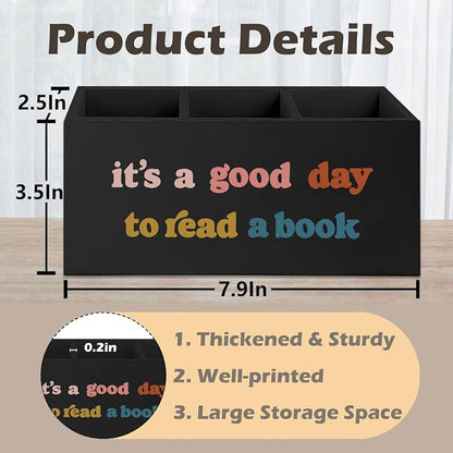 Black Wooden BookmarkPen Pencil Holder Decor for Desk, Book Lover Gifts, It's a Good Day to Read a Book Wood Makeup Brush Toothbrush Holder Organizer for Reading Corner Room Library