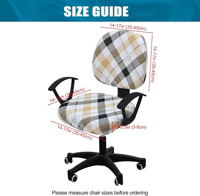 Smiry Stretch Printed Office Computer Chair Covers, Universal Washable Removable Desk Rotating Chair Slipcovers Protector, Seat + Backrest Cover - Khaki and Black