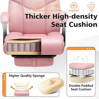 WAILOR 400lbs Office Chair with Foot Rest, Reclining Big and Tall Office Chair with Lumbar Support, High Back PU Leather Computer Chair,Comfy Desk Chair for Home Office (Pink)