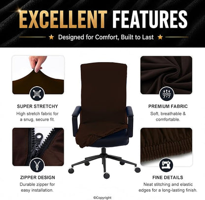 DIVA EN CAMINO DEC Office Chair Cover with Durable Zipper, Soft Stretch Slipcover for Desk, Boss, or High Back Chair (Brown)