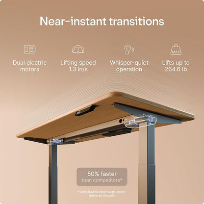 Desktronic HomeOne Standing Desk 48x24 — Ergonomic Sit Stand Home Office Desk, Made in Europe, Electric Dual Motor Height Adjustable, USB & USB-C Charging, Wobble-Free, Touchscreen, 3 Memory Presets