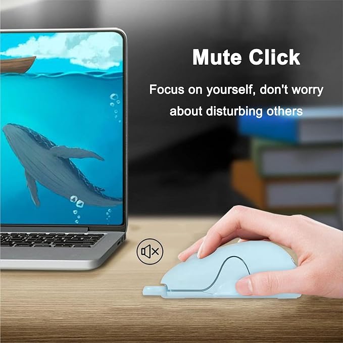 CHUYI Cute Animal Dolphin Shape Wireless Silent Mouse Frosted Cartoon Portable Travel Mute 1600DPI Novelty Optical Unique Cordless Quiet Mice for Computer Laptop PC Gift (1 Pack-Light Blue)