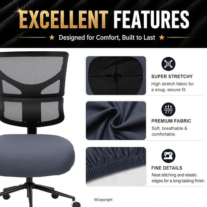 DIVA EN CAMINO DEC Stretchable Desk Office Chair Seat Cushion Covers - Universal Spandex Computer Chair Slipcover - Removable Washable Cushion Protectors for Dogs, Cats, Pets, Dark Gray