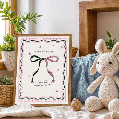 Framed Pink Bow Wall Art, Coquette Preppy Canvas Wall Decor Pictures, Trendy Inspirational Quote Paintings Prints Girly Home Decor Aesthetic for Girls Room Bedroom Dorm 16x24 inch