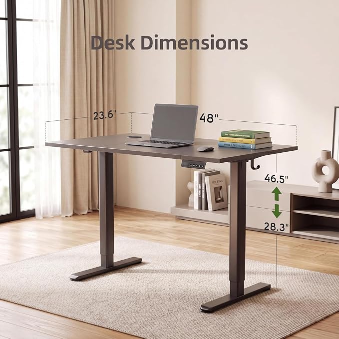 Claiks Electric Standing Desk 48 x 24 Inches, Motorized Sit Stand Desk with 3 Memory Presets & Cable Management, Spacious Ergonomic Computer Workstation for Dual Monitors & Gaming Setup, Black