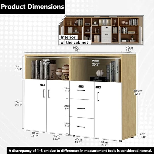 File Cabinet with Password Lock, Wood Lateral Filing Cabinet for Letter/A4 Files, 3 Drawer with Door, Printer Stand with Open Shelves for Home Office
