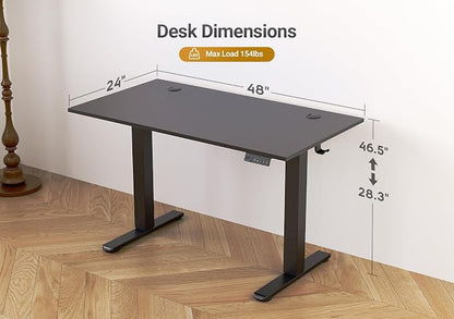 INNOVAR Electric Standing Desk, Adjustable Height Stand up Desks, 48 x 24 Inches Sit Stand up Desk for Home Office Computing, 3-Preset Memory Height Ergonomic Rising Desks, Deep Dark