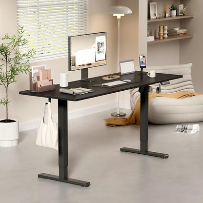 YESHOMY Height Adjustable Electric Standing Desk, 63 x 24 Inches Memory Home Office Sit Stand up Desk with Phone Holder and USB Charging Port, Black