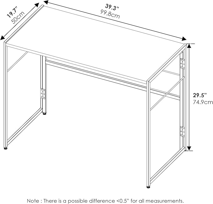 Furinno Riau No Tool/No Assembly/Folding Metal Frame Computer Desk, Rustic Oak/Black, 39 Inch