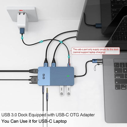 USB Docking Station GIQ USB C HUB USB 3.0 to Dual HDMI VGA Adapter Triple Display USB C Laptop Docking Station Dual Monitor HDMI Splitter Extender Compatible with MacBook M1 M2 M3 M4 M5 USB Dock