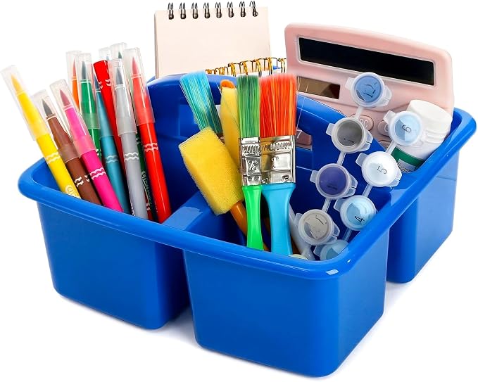 TOPZEA 3 Pack Classroom Caddy, 3 Compartments Plastic Teacher Classroom Supplies Organizer with Handle Small Portable Table Caddy for School & Art Supply, Crafts, Pencil, Office Desk Organization