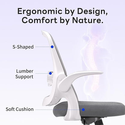 amseatec Office Chair，Ergonomic Mesh Desk Chair,Flip-Up Arms,Adjustable Height,Breathable Mesh Back & Thick Cushion Seat,360°Swivel Rolling Computer Chair,BIFMA Certified,Supports 300 lbs(Gray)