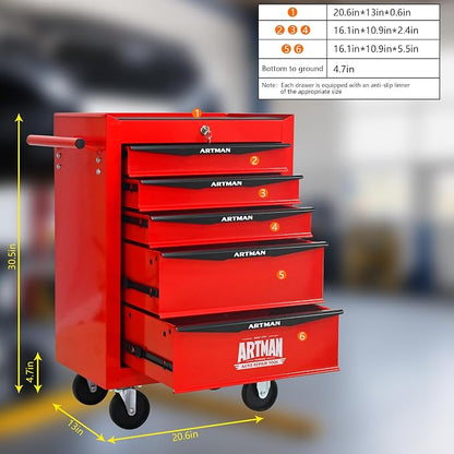 RYH 5 Drawers Rolling Tool Chest - Heavy Duty Mobile Tool Cart with Locking Wheels & Ball Bearing Drawers, ﻿30.5" H x 20.9" W x 13" D Garage Tool Storage Cabinet (Red, 5 Drawers)