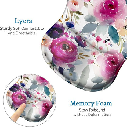 Flower Mouse Pad with Wrist Rest Ergonomic Mousepad Middle Concave Office | Wrist Support for Women, Desk Accessories, Gaming, Work, Home, Non-Slip PU Base, for Wireless Mouse Computer Laptop