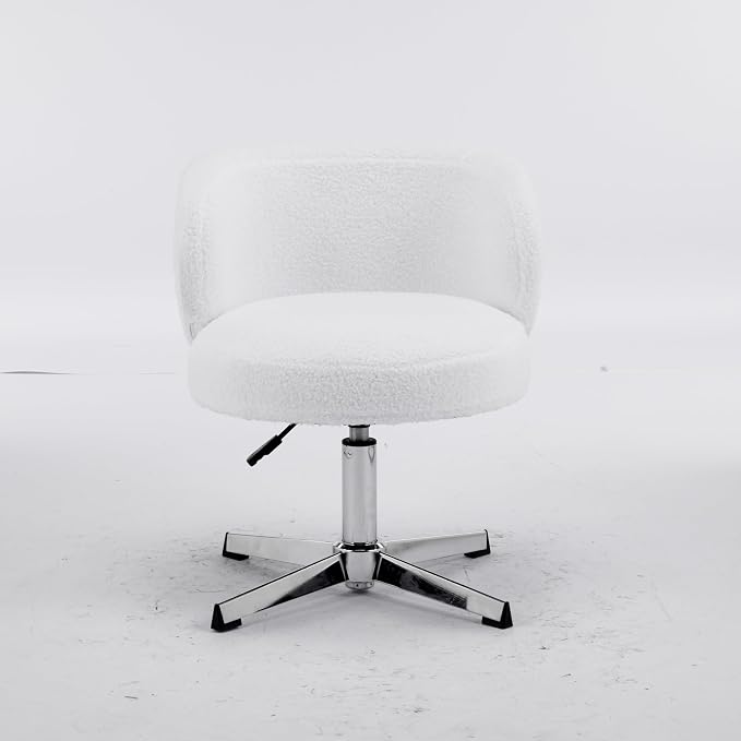 VINGLI Cute Small Swivel Desk Chair Comfy no Wheels,Ergonomic Low-Back Lumbar Support Vanity Nail Tech Computer Task StoolGirls Women Kids Chair for Home Office,Height Adjustable,Teddy Fleece,White