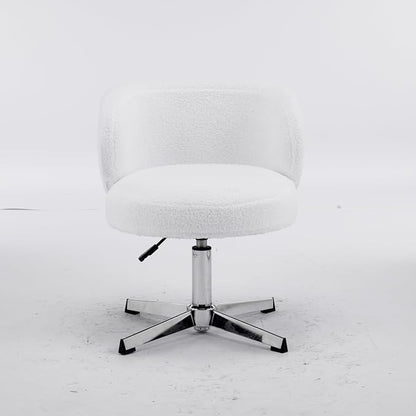 VINGLI Cute Small Swivel Desk Chair Comfy no Wheels,Ergonomic Low-Back Lumbar Support Vanity Nail Tech Computer Task StoolGirls Women Kids Chair for Home Office,Height Adjustable,Teddy Fleece,White