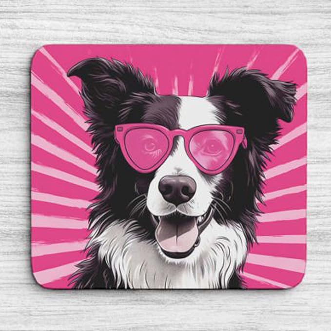 Pink Mousepad Glamour Dog Border Collie Mouse Pad for Home Office Gaming Working Desk Computer Desktop Accessories Non-Slip Rubber Mousepad for Dog Lovers