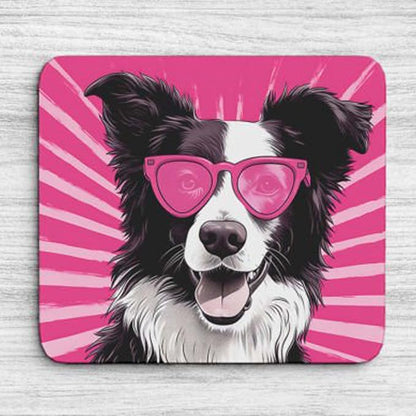 Pink Mousepad Glamour Dog Border Collie Mouse Pad for Home Office Gaming Working Desk Computer Desktop Accessories Non-Slip Rubber Mousepad for Dog Lovers