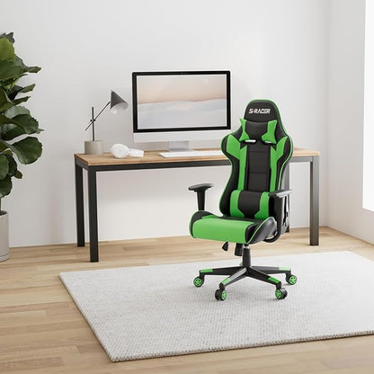 Homall Gaming Chair, Office Chair High Back Computer Chair Leather Desk Chair Racing Executive Ergonomic Adjustable Swivel Task Chair with Headrest and Lumbar Support (Green)