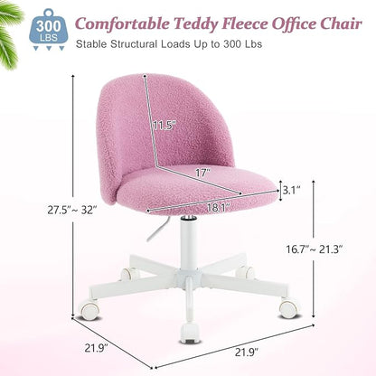VINGLI Candy Chair Armless Cute Desk Chair,Comfy Small Office Chair with Wheels,Vanity Chair Lumbar Support,Teddy Adjustable Rolling Swivel Computer Task Chair for Home Office,Bedroom,Lilac Purple