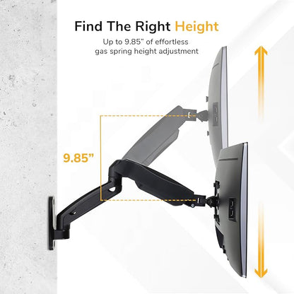 Mount-It! Monitor Wall Mount Arm, Full-Motion Gas Spring, Fits 13–32″ Screens up to 14.3 lbs, VESA 75x75 & 100x100, Tilt Swivel Rotate, Single-Stud Wall Mounted Computer Monitor Arm, RV Compatible