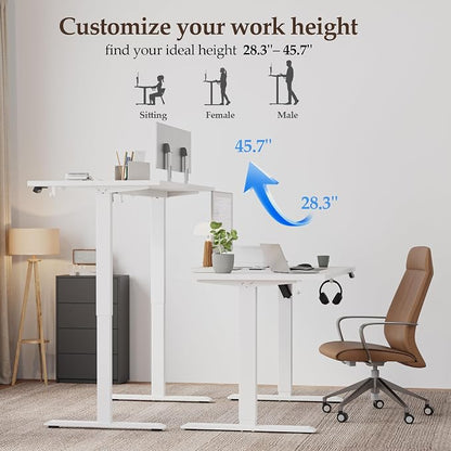 Klicelor 48 Inch Electric Standing Desk, Height Adjustable Office Desk, Sit Stand Up Computer Desk with Memory Preset, Two-Piece Desktop, White