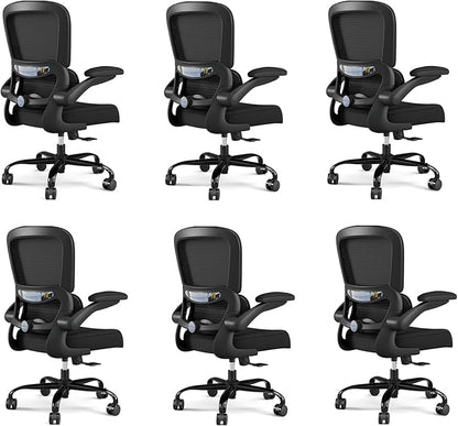 TRALT Office Chair - Ergonomic Desk Chair with Adjustable Lumbar Support, Mesh Computer Chair, Executive Chairs for Home Office Comfortable Lumbar Support Black Pack of 6