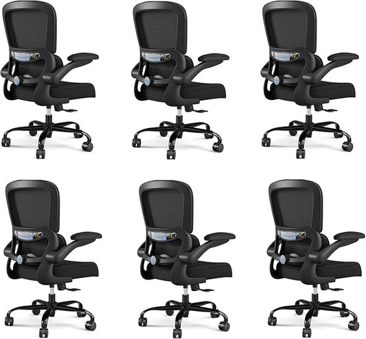 TRALT Office Chair - Ergonomic Desk Chair with Adjustable Lumbar Support, Mesh Computer Chair, Executive Chairs for Home Office Comfortable Lumbar Support Black Pack of 6