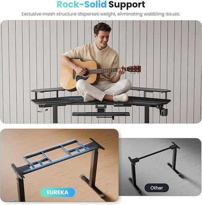 EUREKA ERGONOMIC Gaming Desk, Standing Desk w Keyboard Tray, 72" Wing Shaped Music Studio Table with LED Shelves, Gaming Recording Live Stream, Slot Design