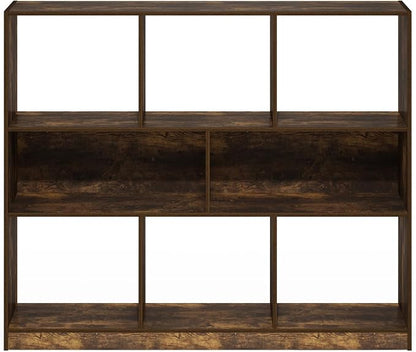 Furinno DALY Book Shelf, 8-Cube Bookshelf, Horizontal Cube Storage Organizer Bookcase, 10.9 x 47.2 x 39.4, for Living Room, Bedroom, Home Office, Amber Pine