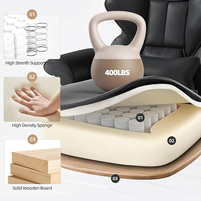 7-Point Massage Office Chair,Heated Desk Manageral Chair,Ergonomic Executive Chair with Footrest,Adjustable Armrest，Computer Chair for Offices, Study Room, Gaming Spaces,Black