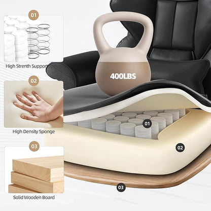 7-Point Massage Office Chair,Heated Desk Manageral Chair,Ergonomic Executive Chair with Footrest,Adjustable Armrest，Computer Chair for Offices, Study Room, Gaming Spaces,Black
