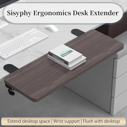 Sisyphy Ergonomics Desk Extender Tray, 29.5x9.5" Punch-Free Clamp on, Foldable Keyboard Drawer Tray, Table Mount Arm Wrist Rest Shelf, Computer Elbow Arm Support