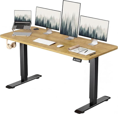 Furmax Electric Height Adjustable Standing Desk Large 55 x 24 Inches Sit Stand Up Desk Home Office Computer Desk Memory Preset with T-Shaped Metal Bracket, Maple