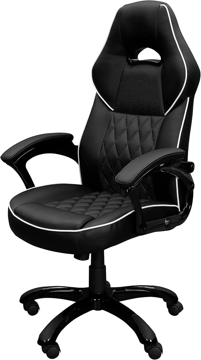 Techni Mobili PU Leather Executive Chair with Padded Armrests, Height Adjustable Racing Style Office Chair with Tilt Control, Black