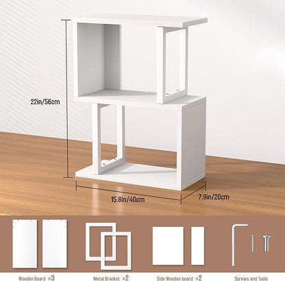 Desk Shelf Organizer, Small Desktop Bookshelf, Dorm Desk Hutch Wood, 3-Tier Desktop Organizer Shelf Storage Unit for Office, Home, White