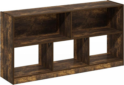 Furinno DALY Book Shelf, 5-Cube Bookshelf, Horizontal Cube Storage Organizer Bookcase, 10.9 x 47.2 x 23.6, for Living Room, Bedroom, Home Office, Amber Pine