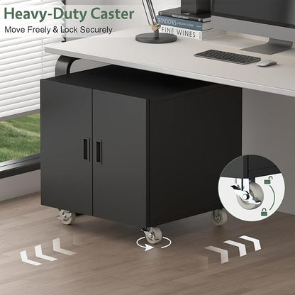 Printer Stand with Storage, Metal Printer Table for Home Office, Heavy Duty Printer Stand with Shelf, Large Table with Wheels for Printers, Mobile Cabinet for Workplace, Fits Fax, Scanner