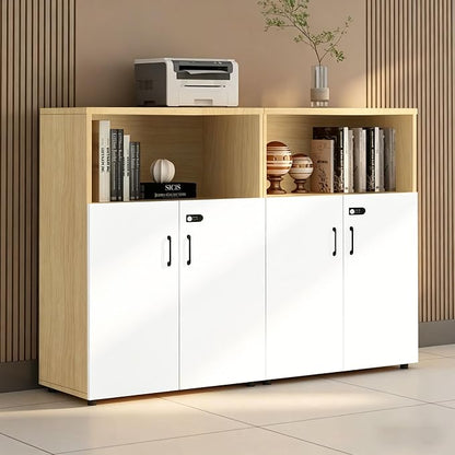 File Cabinet with Password Lock, Wood Lateral Filing Cabinet for Letter/A4 Files, 3 Drawer with Door, Printer Stand with Open Shelves for Home Office