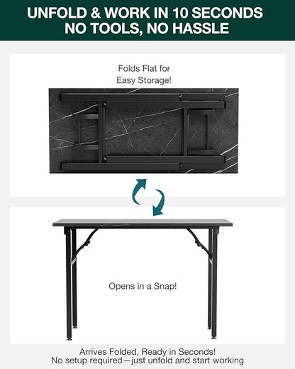 Frylr Small Folding Computer Desk – Portable 44.3 Inch Foldable Laptop Table, Collapsible and Compact for Easy and Fast Setup, Lightweight for Small Spaces, Home Craft and Study Use, Marble Greige